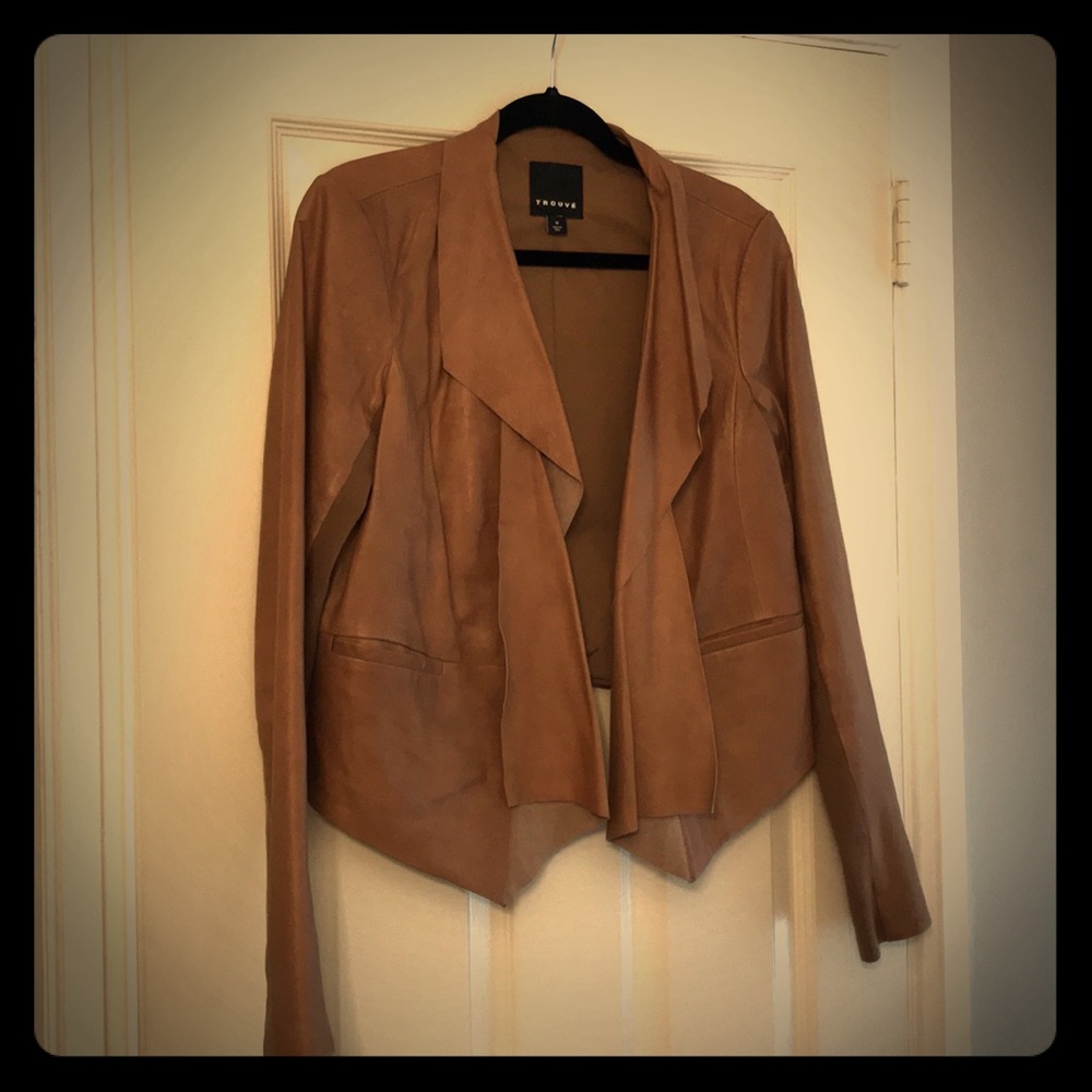 Camel-colored Leather Jacket with Unique Detailing